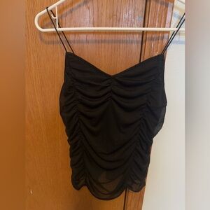 Almost Famous  black scalloped cami top, flattering draped fabric